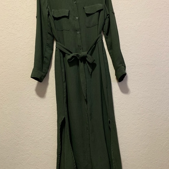 Army green maxi dress medium m by max studio button up front - Picture 7 of 7